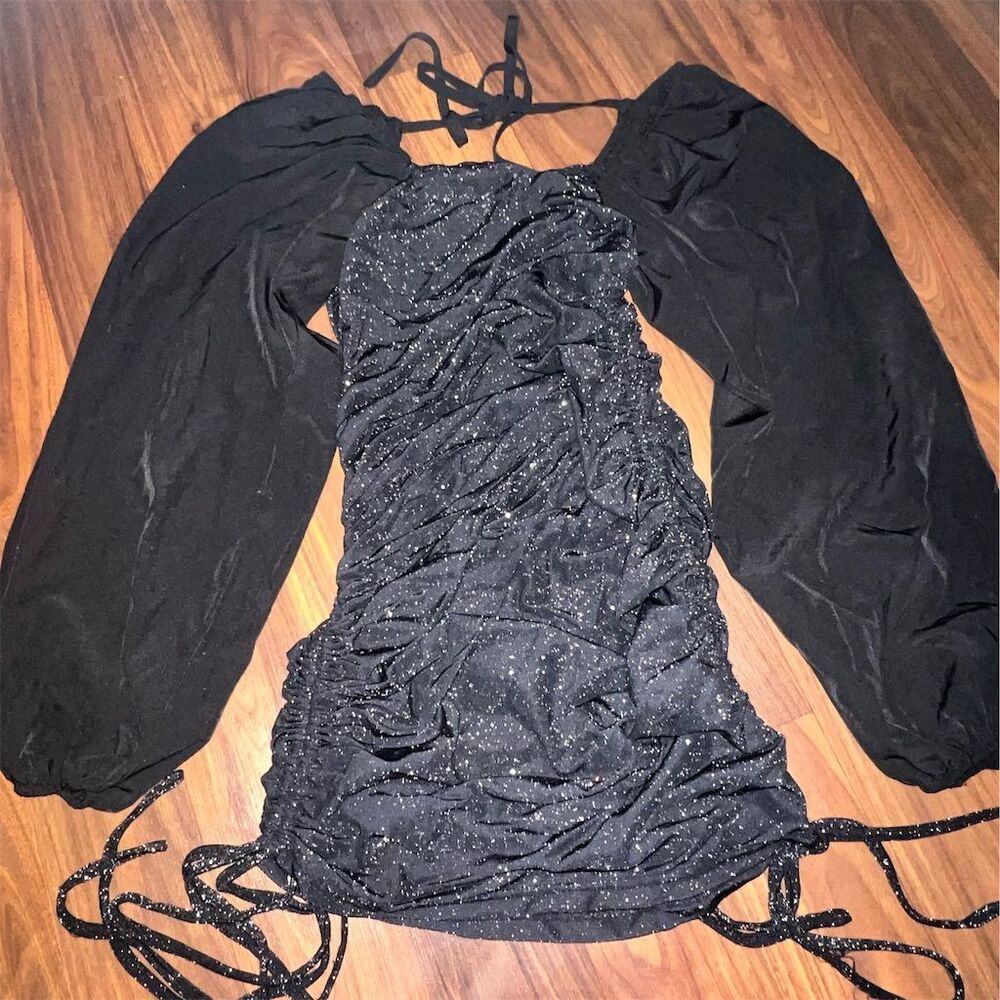 SHEIN Women's Sparkly Black Off Shoulder Bodycon Mini Dress Size S